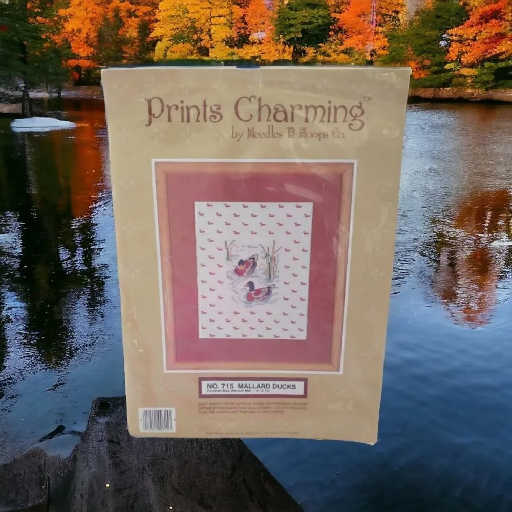 NOS Cross Stitch Kit Mallard Ducks Swimming Needles N Hoops #715 PRINTS CHARMING